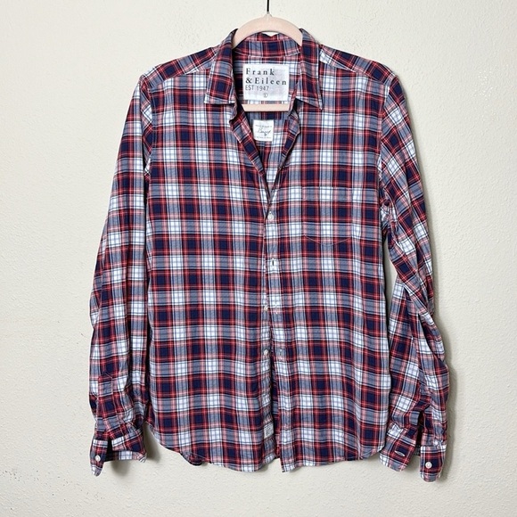 Frank And Eileen 100% Cotton “Barry” Button Down Shirt Blue Red White Plaid L - Picture 1 of 10